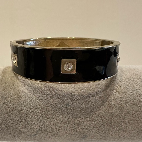 Sequin by Nordstrom Clamper Bangle Bracelet-black enamel, gold w/ clear crystals - Picture 7 of 13